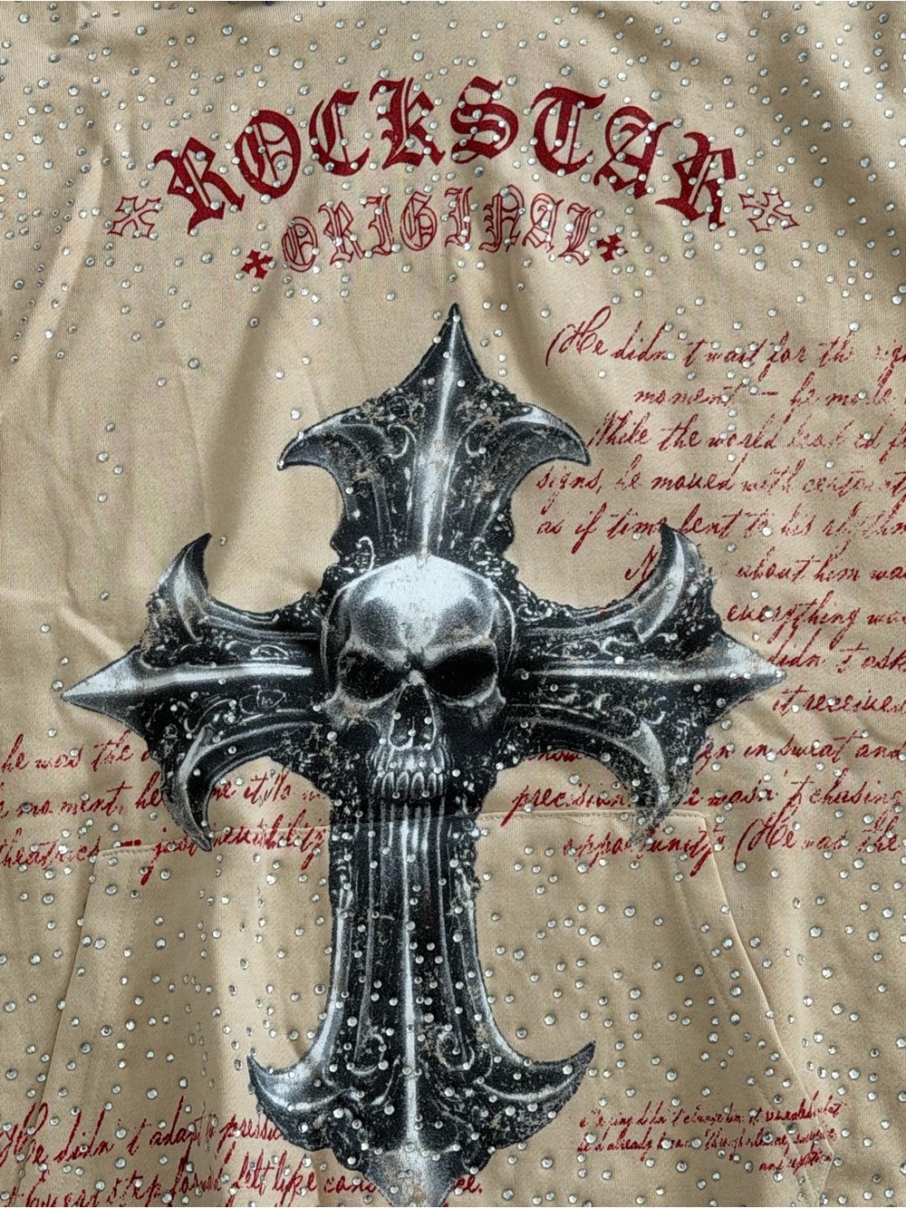 🔥 BRAND NEW WITH TAGS Rockstar Original Rhinestone Skull Cross Hoodie 🔥